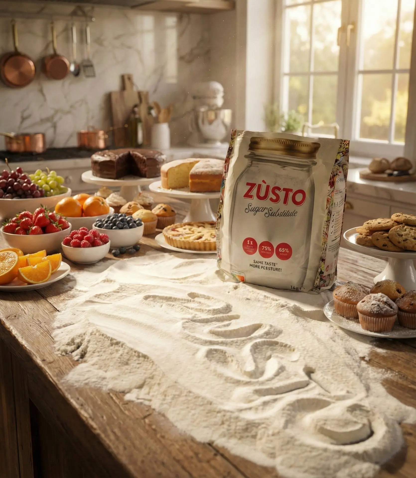 Zùsto on a Belgian kitchen counter, surrounded by baking