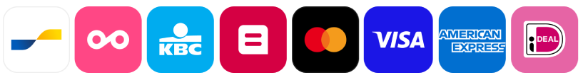 Secure payment with Bancontact, Payconiq, KBC, Belfius, Mastercard, Visa, American Express and iDEAL