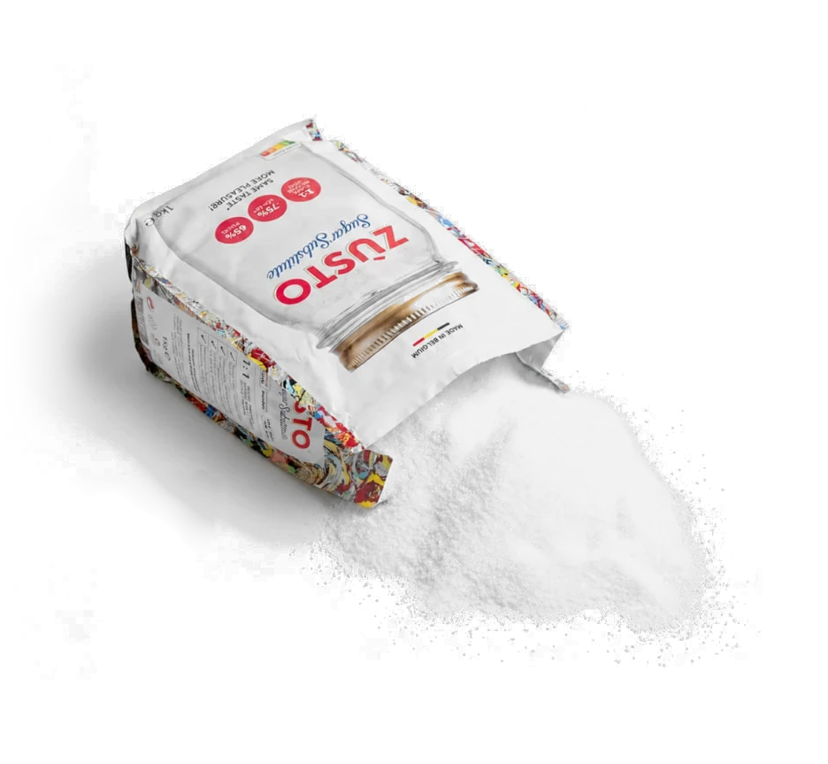 Zùsto sugar substitute pack with sugar spilling out